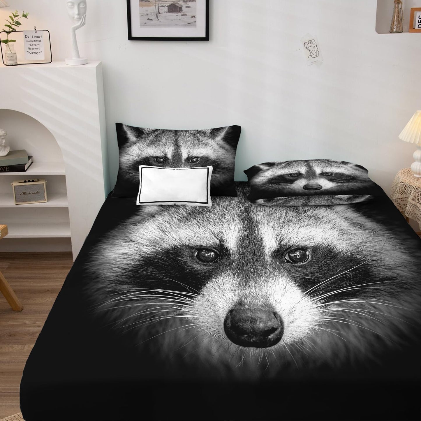 THYUNQ Raccoon Sheets Full Size Bed, 3D Animal Pattern Bedding Sheets & Pillowcases - 16 Inch Deep Pocket, Super Soft Microfiber Printed Sheet Set 4 Piece