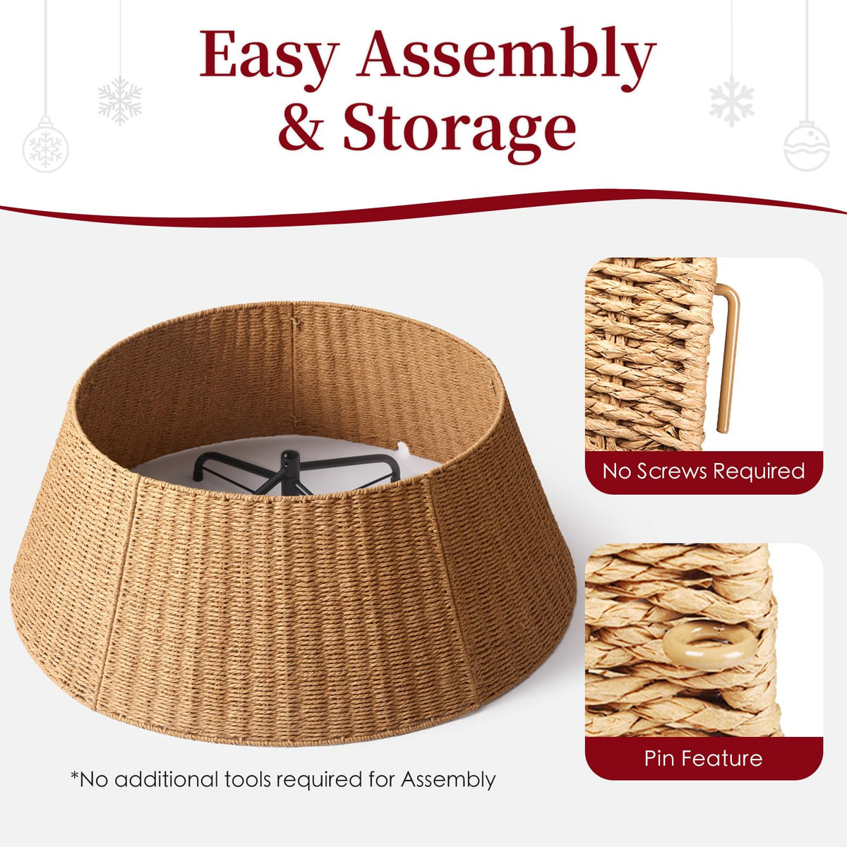 36in Extra Large Christmas Tree Collar - Wicker Woven Tree Collars for Artificial Trees - Large Rattan Rustic Farmhouse Basket for Tree Base Cover with Cord Cut-Out for 7.5ft 9ft 12ft Tree(Natural)
