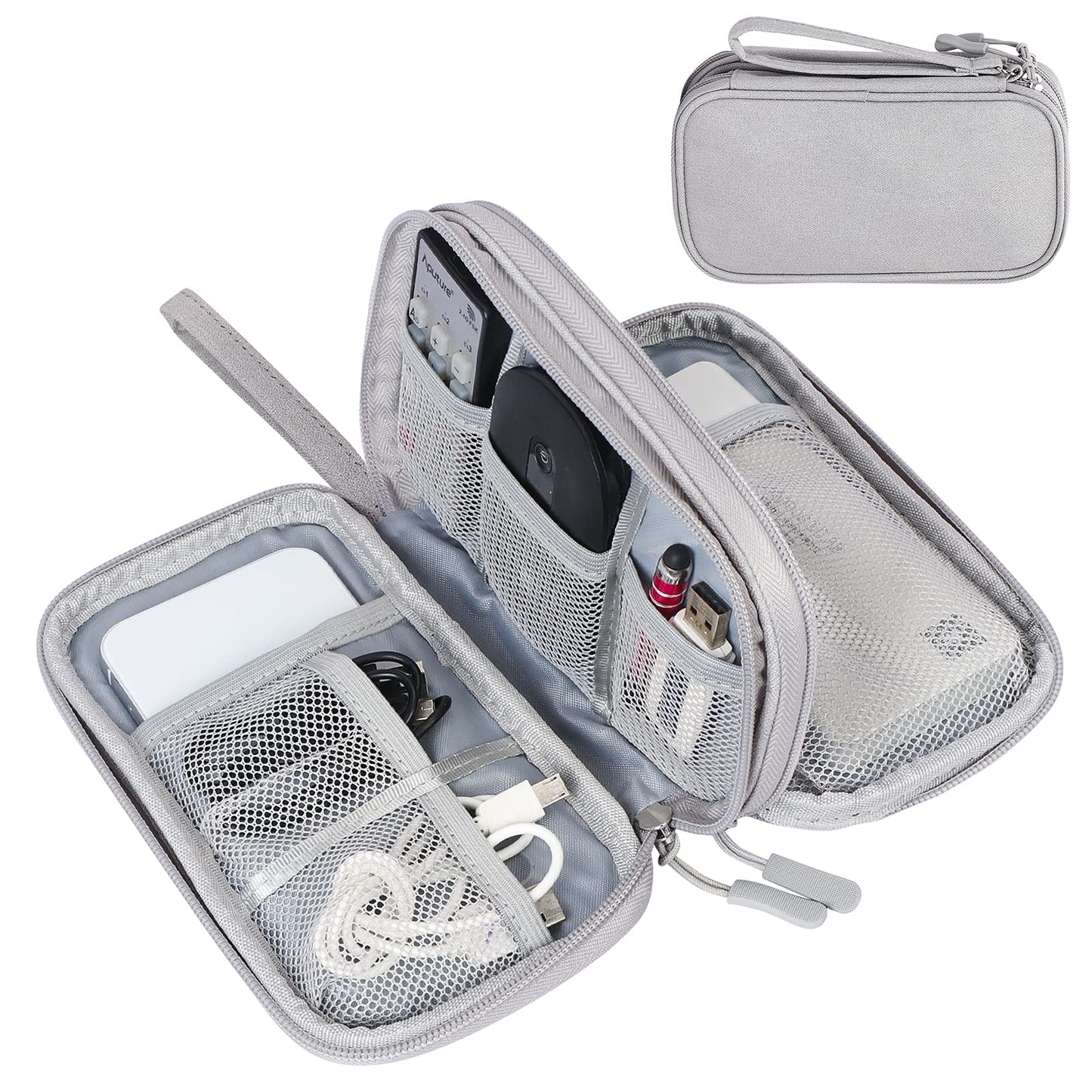 FYY Travel Cable Organiser Bag, Double-Layer Electronics Accessories Organiser Bag, Travel Essentials Universal Carry Travel Bag for Cables, Power Bank, USB Drive, Charger, Hard Disk M-Grey