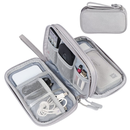 FYY Travel Cable Organiser Bag, Double-Layer Electronics Accessories Organiser Bag, Travel Essentials Universal Carry Travel Bag for Cables, Power Bank, USB Drive, Charger, Hard Disk M-Grey