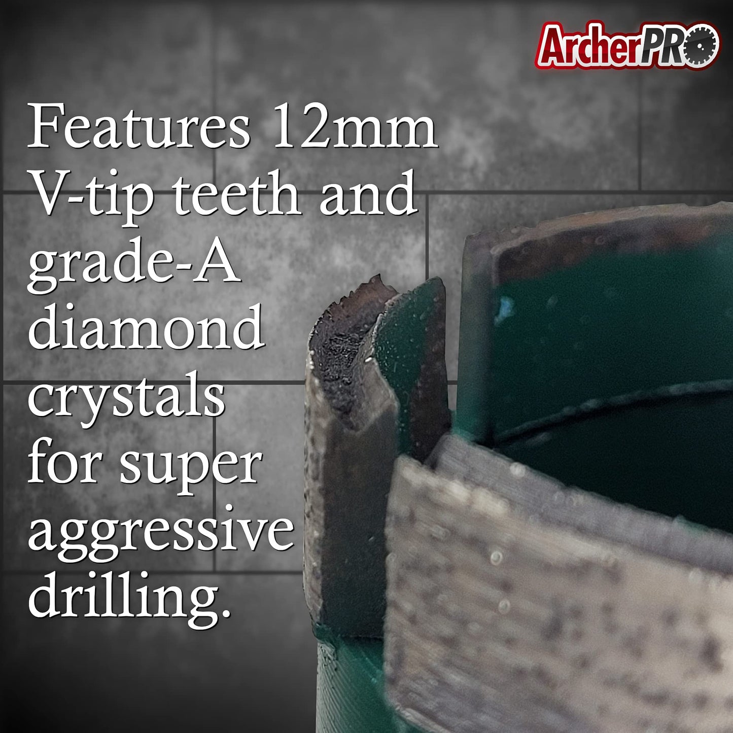 Archer PRO 8" in. Aggressive Diamond Turbo Core Drill Bits with V-tip for use with core Drill Stand rig. for Concrete Drilling, Masonry, Cinder Blocks.
