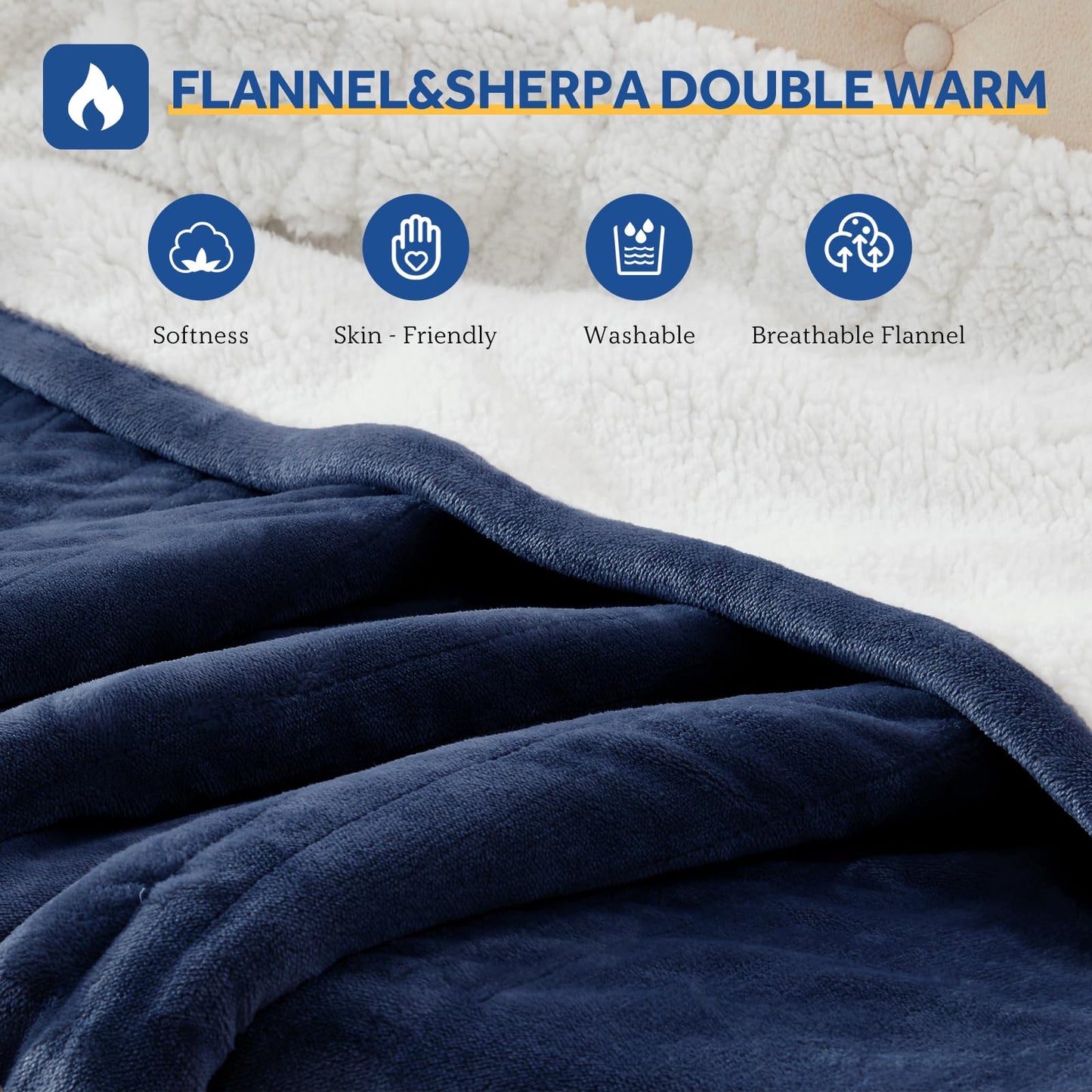 Sealy Electric Blanket Throw Size 50"*60",Super Cozy Flannel to Sherpa Reversible Heated Blanket Throw with 6 Heating Levels & 2-10 Hours Auto Off Overheating Protection Machine Washable,Beige