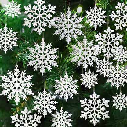 36 Pack White Snowflake Ornaments Plastic Glitter Snow Flakes Ornaments for Winter Christmas Tree Decorations Size Varies Craft Snowflakes