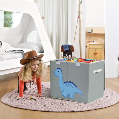 DIMJ Toy Box Storage, Large Storage Box with Lid Foldable Kids Toy Chest with Handle Cartoon Toy Organiser Divider Fabric Basket Bins for Boys, Girls, Clothes, Blankets, Nursery, Home Storage (Grey)