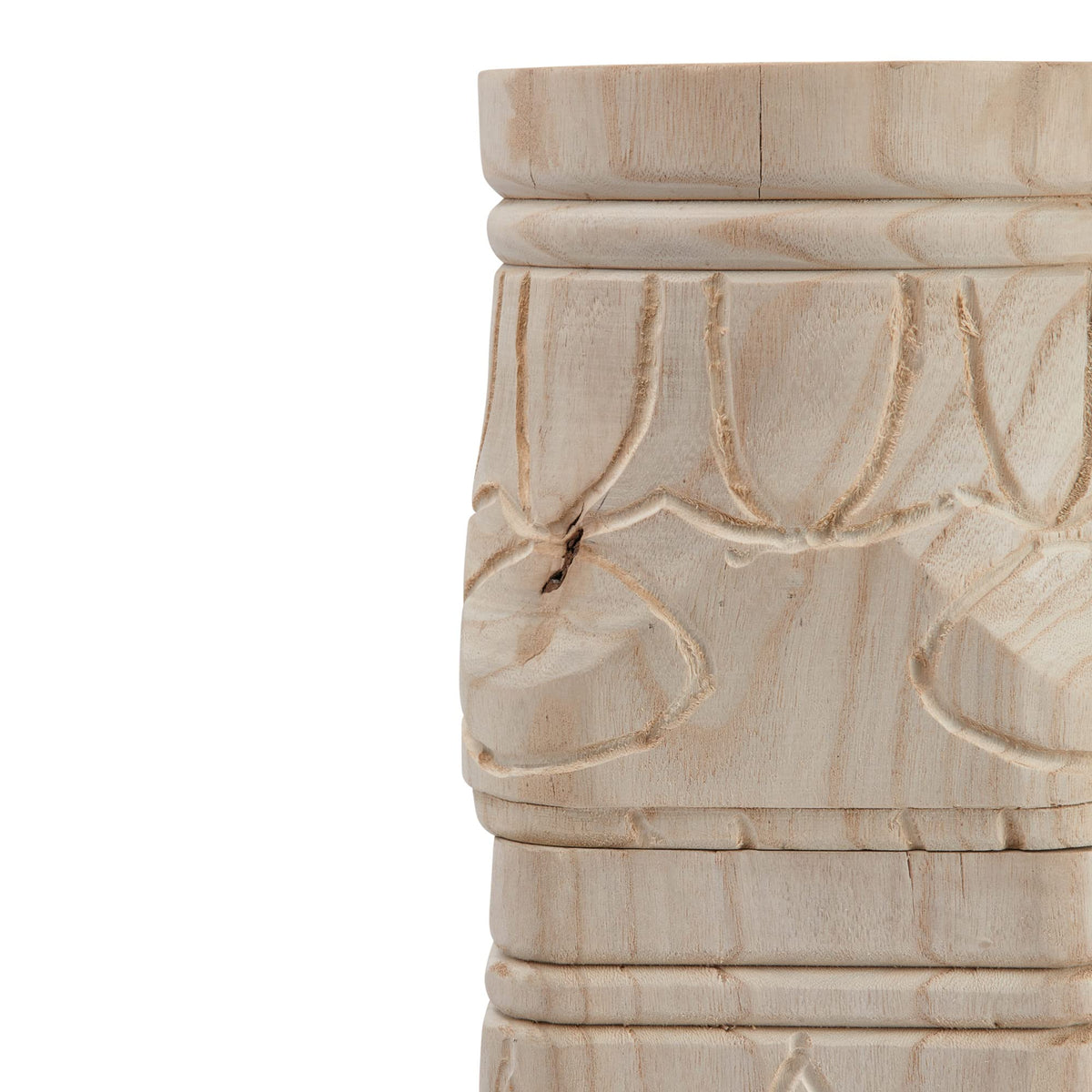 Creative Co-Op Decorative Paulownia Wood Pedestals with Carved Design, Set of 2 Styles, Natural