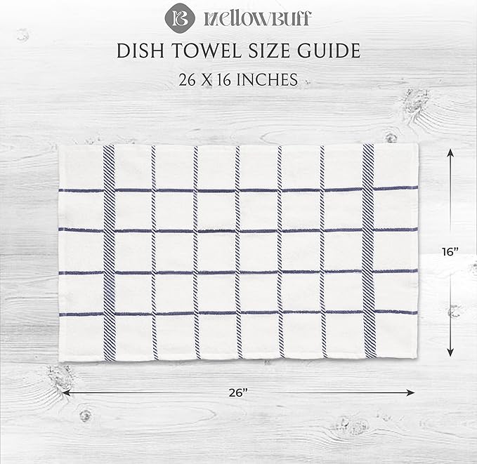 100% Cotton Terry Dish Towels, 4 Pack Checks, 16 x26 Inches, Super Soft and
