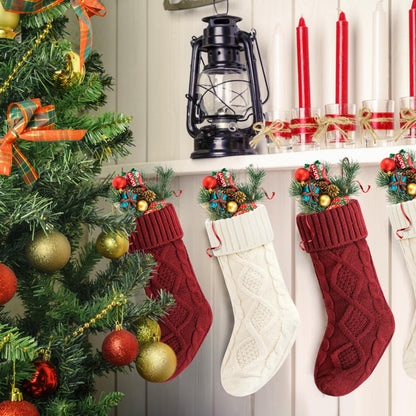 VIBILIA Christmas Stockings 4 Pack, 18 Inches Large Size Knitted Xmas Stocking for Fireplace, Holiday Party Decorations (White Red)