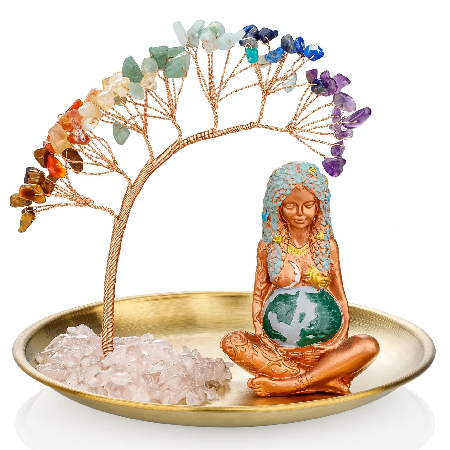 ZenBless 7 Chakra Healing Crystal Tree Ceramic Mother Earth Decor Mother Earth Statues Gifts for Women, Yoga Meditation Zen Spiritual Room Home Shelf Decor Feng Shui Good Lucky
