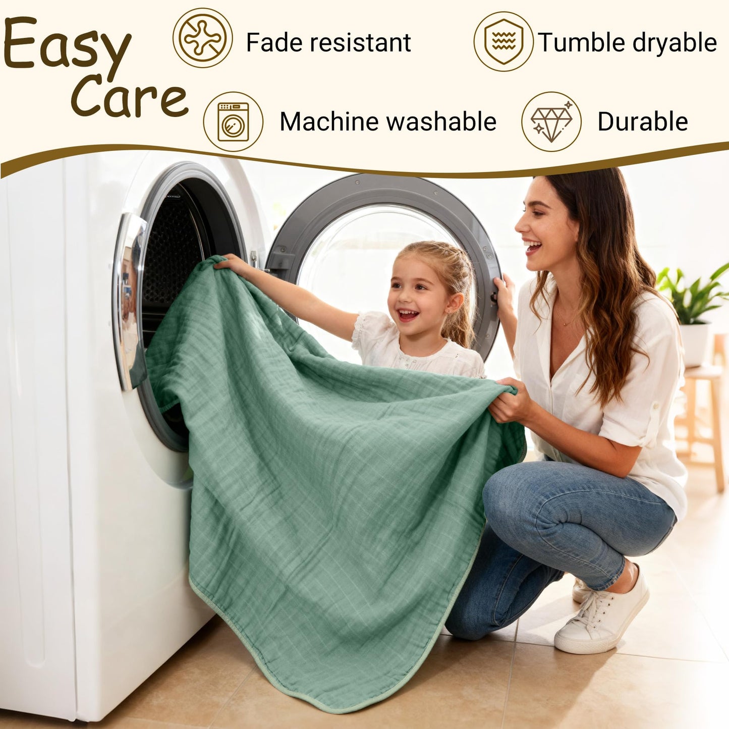 ZPECC Muslin Toddler Blanket Thicker, 47x47 Organic Cotton Kids Quilt Hypoallergenic for Baby Essentials Crib Stroller Daycare Cot, Sage Green
