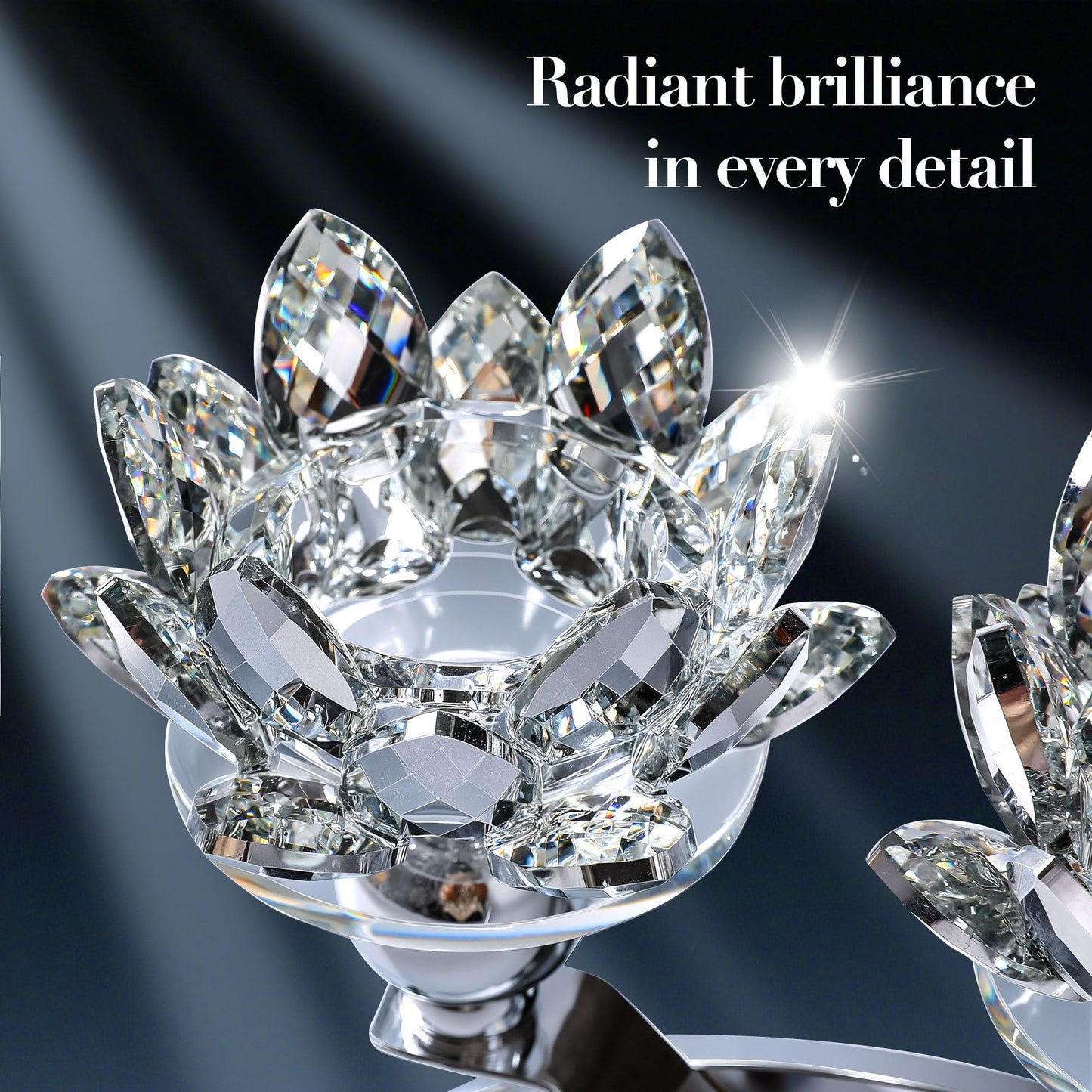 Dounx Crystal Candle Holder, 5.6" Tall Silver Centerpieces for Tables, 3-Arm Lotus Candelabra, Home Decor for Wedding, Dining Room, Coffee Table and Living Room (10.5" L, Fits Tealight Candles)