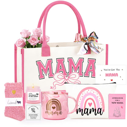 JSTUMB New Mom Gifts, First 1st Mothers Day Birthday Gifts for New Mom Care Package After Baby Postpartum Present for Expecting Mama Basket Set of 7