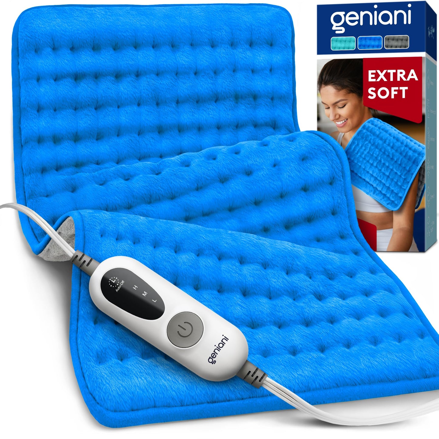 GENIANI Electric Throw - XL Electric Heating Pad for Back Pain & Cramps Relief, Birthday for Women Men Auto Shut Off, Machine Washable, Heat Pad for Neck & Shoulder, 12×24", Tabby Gray