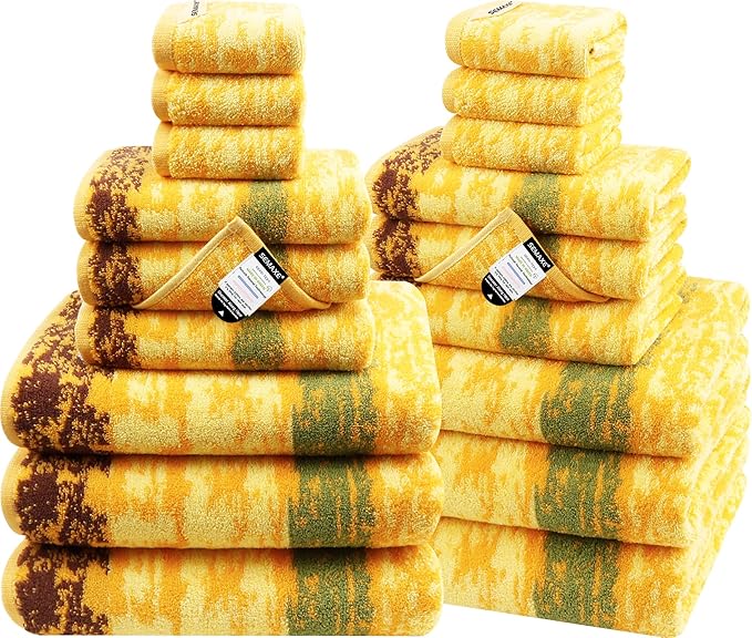 SEMAXE 18-Pack Bath Towel Set Include 6 Bath Towels, 6 Hand Towels, 6 Wash