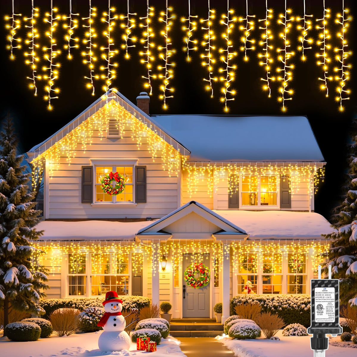 Brightown Icicle Christmas Lights Outdoor, 40FT 1200 LED Cluster Icicle Lights with 60 Drops,12 Mode, Connectable Firecracker Light with Timer, Waterproof Christmas Light Outdoor, Warm White