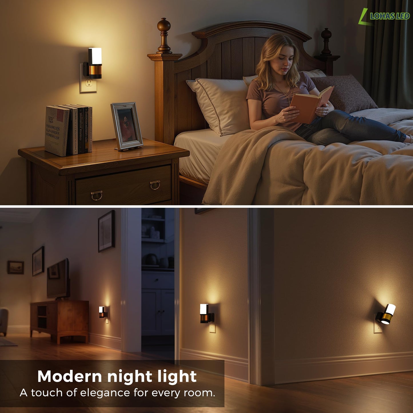 L LOHAS LED Night Lights Plug into Wall with Dusk to Dawn Sensor, Dimmable Night Light with 0-100lm Stepless Dimming, Rotating Plug in Night Light, 3000K Soft White, 2 Pack