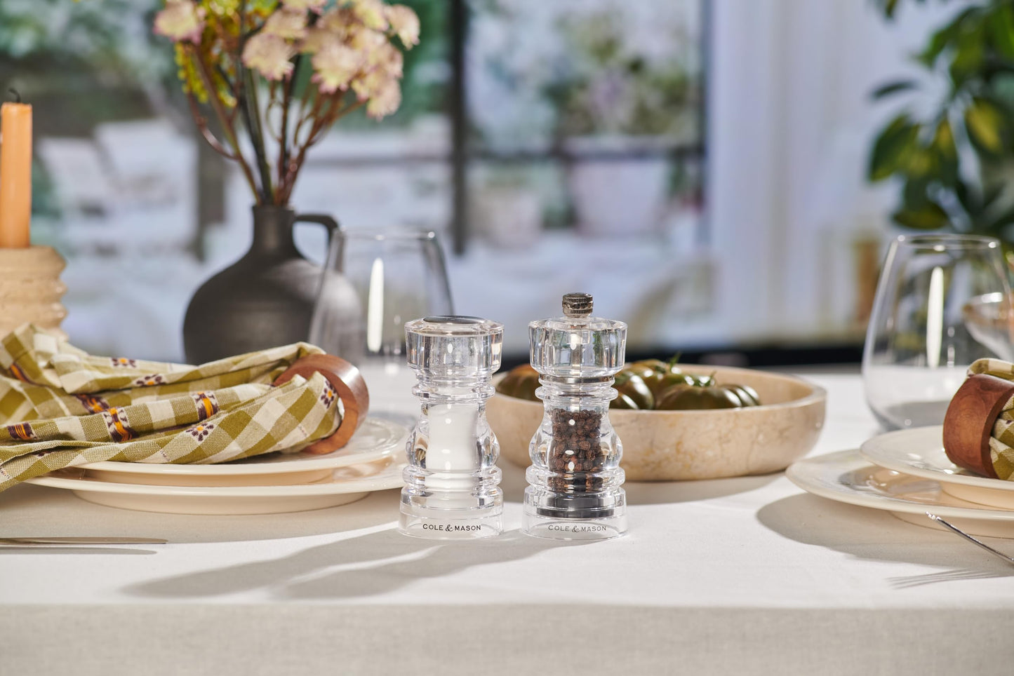Cole & Mason London Acrylic Shaker Gift Set - Refillable Salt & Pepper Grinder with Adjustable Grinding Mechanism - Acrylic, 5" Salt & Pepper Gift Set