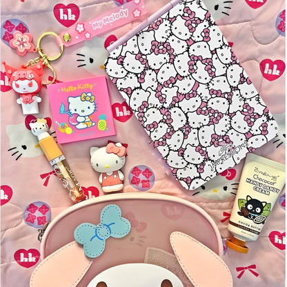 Impressions Vanity Hello Kitty Touch Pad Mini Tri-Tone Makeup Mirror with Printed Flip Cover and LED Strip, Travel Vanity Mirror with Touch Sensor Switch and USB Extension (White/Pink)