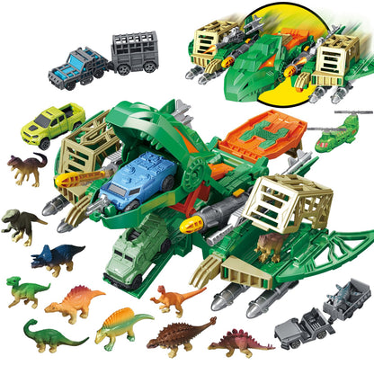 Frontoytall Jumbo Dinosaur Toys for Kids 3-5, 12 Mini Dinosaurs & 6 Truck Carrier Cars, Birthday Gifts Toys for 3 4 5+ Year Old Boy, Create a Dino World, Educational Figures, Dinosaur Play Set