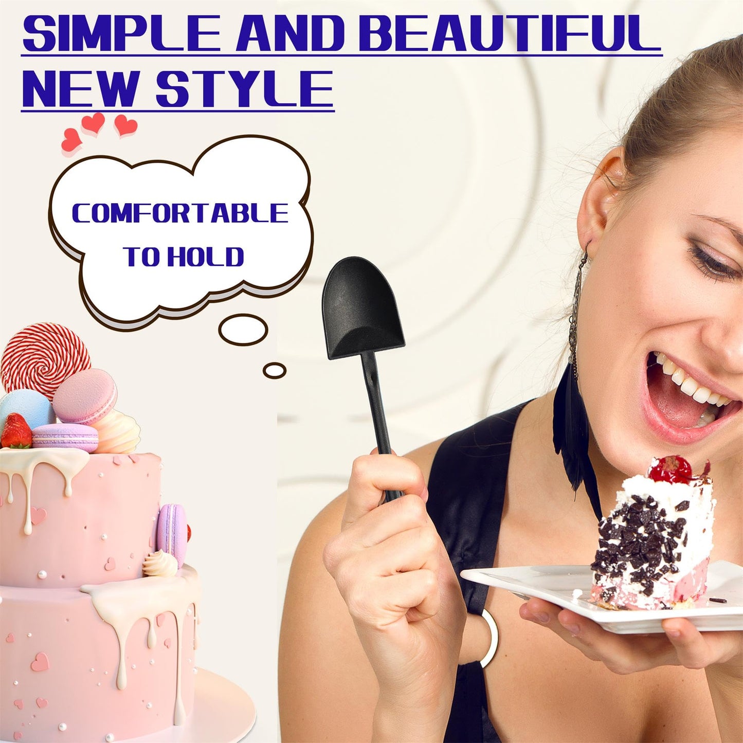 OaaXbbECco Novelty Mini Shovel Shape Spoons Cute Disposable Plastic Dessert Spoons (50)