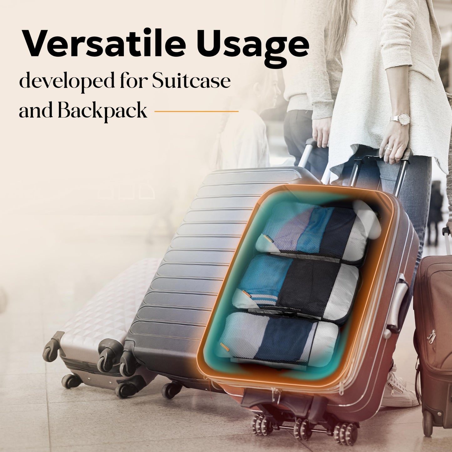 Cruise Essentials Packing Cubes - Organiser Bags for Travel - Compression Set for Suitcases