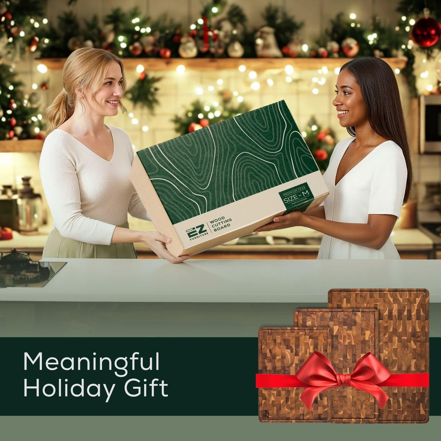 EZ FURNITURE Large (L) Acacia End Grain Cutting Board, Reversible, Knife-Friendly Charcuterie Butcher Block with Juice Groove & Handles, Non-Toxic, Gift Box Included (20" x 15" x 1.5")