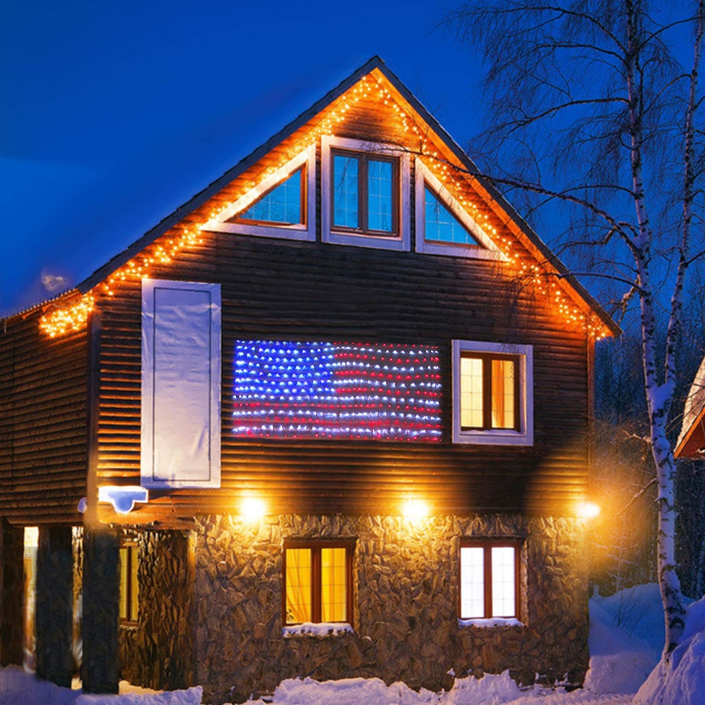 XTF2015 Led Flag Net Lights of The United States, American Flag Lights, Waterproof American Flag String Light for Outdoor, Independence Day, Memorial Day, Decoration, Garden, Indoor and Christmas