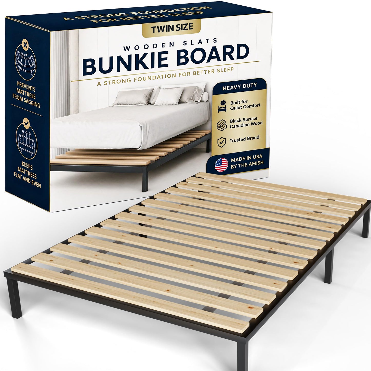 Treaton, 0.68-Inch Heavy Duty Horizontal Wooden Bunkie Board/Bed Slats, 72" x 39", Beige