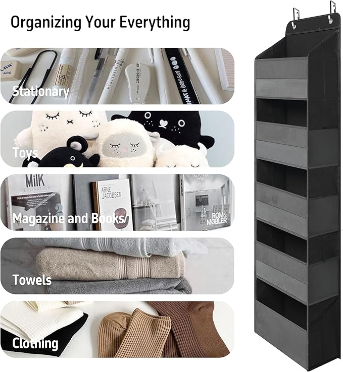 Over Door Organizer with 5 Large Pockets, Heavy Duty Hanging Organizer Storage