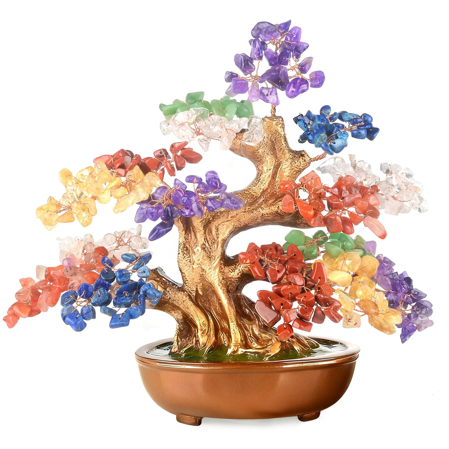 MASGEMES 7 Chakra Crystal Tree of Life Bonsai with Natural Gemstones(360 Large Beads) Chakra Balancing Healing Crystals Feng Shui Money Tree for Positive Energy, Office & Home Decor 8"
