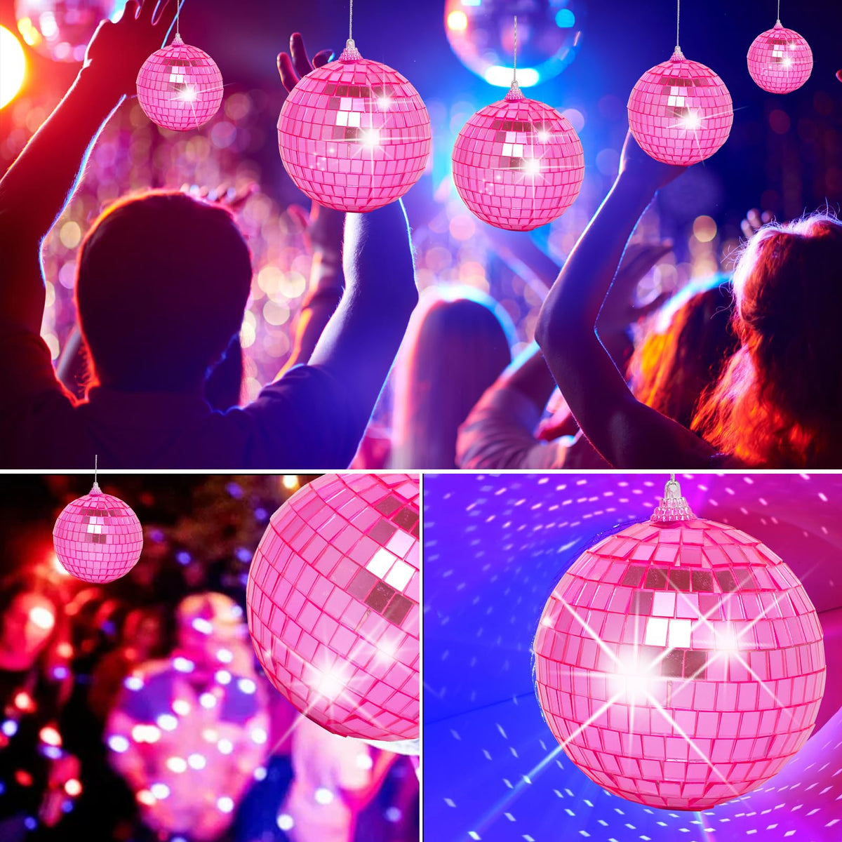 Mini Pink Disco Ball Ornaments: 60 Pack Small Disco Balls Pink Disco Party Decorations for Christmas Tree Cake Room Cake Room Birthday