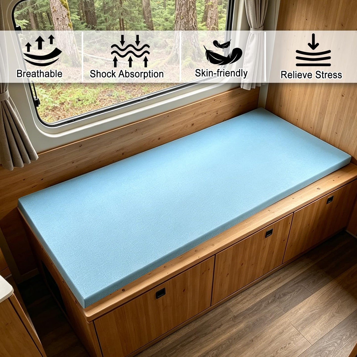 72" ×28" RV Mattress Topper, Replacement Memory Foam Pad Camper Bed Topper for RV Bunk, Travel Trailer & Truck Sleeper, Pressure Relief, Breathable