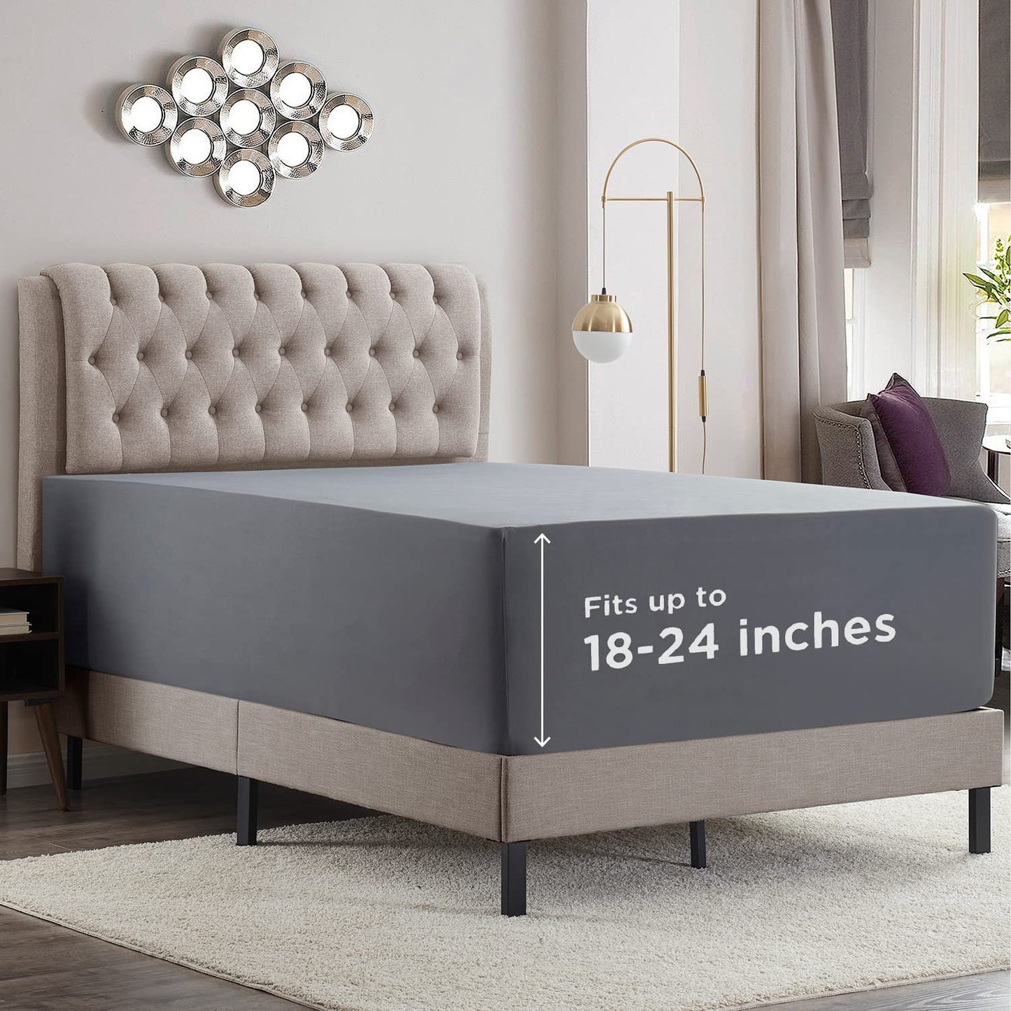 Empyrean 2 Pack Charcoal Grey Extra Deep Pocket King Fitted Sheet Only, Hotel Luxury King Size Fitted Sheets Easily Fits 18 to 24 Inch Mattress, Super Soft, Wrinkle-Free Bottom Sheets w/Corner Straps