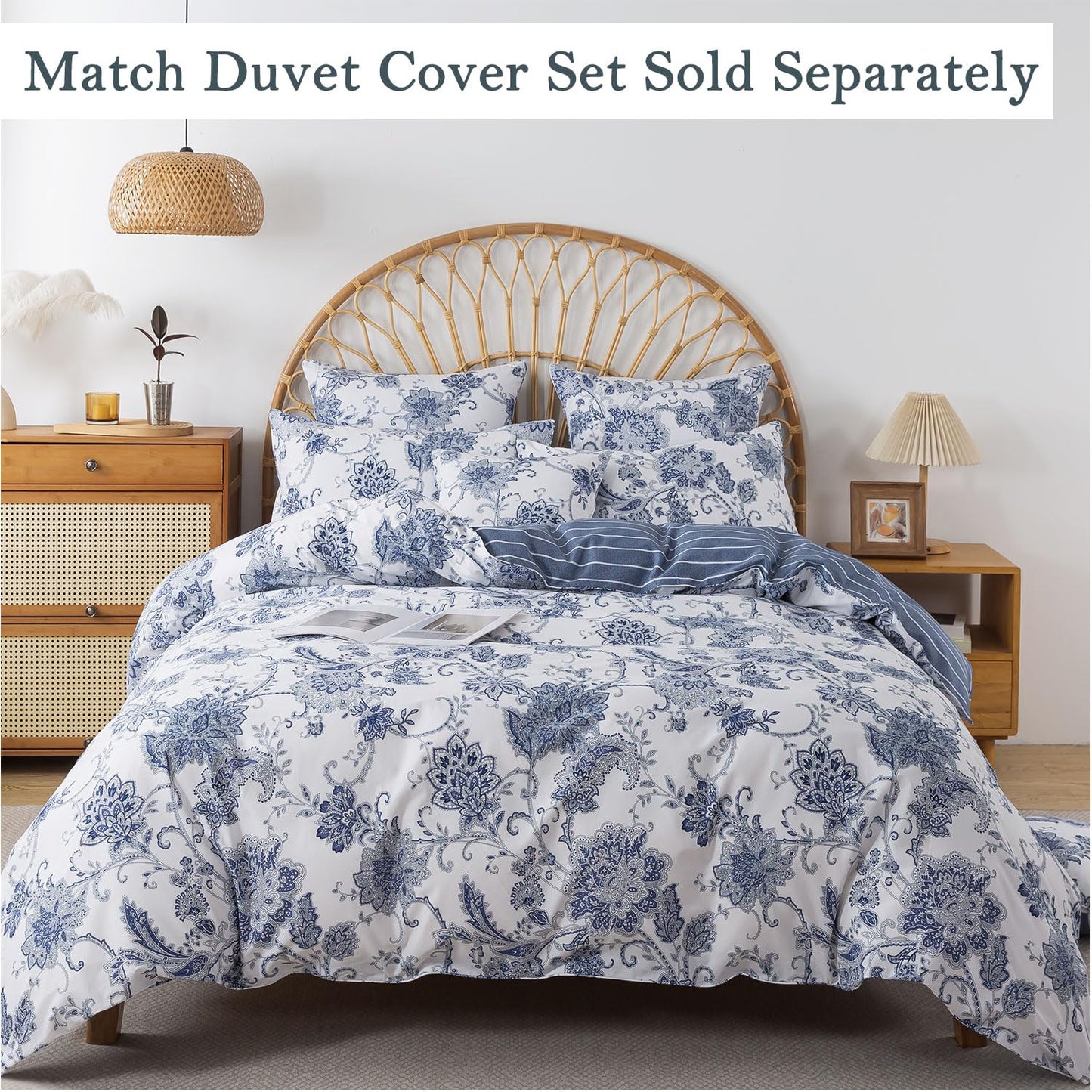 FADFAY Cal King Sheets Set Percale Cotton Floral Bed Sheets Deep Pocket Fitted Sheet, Luxury Blue Floral Pattern Classic European Style Bedding for All Season,Super Soft Crisp & Breathe,4Pcs