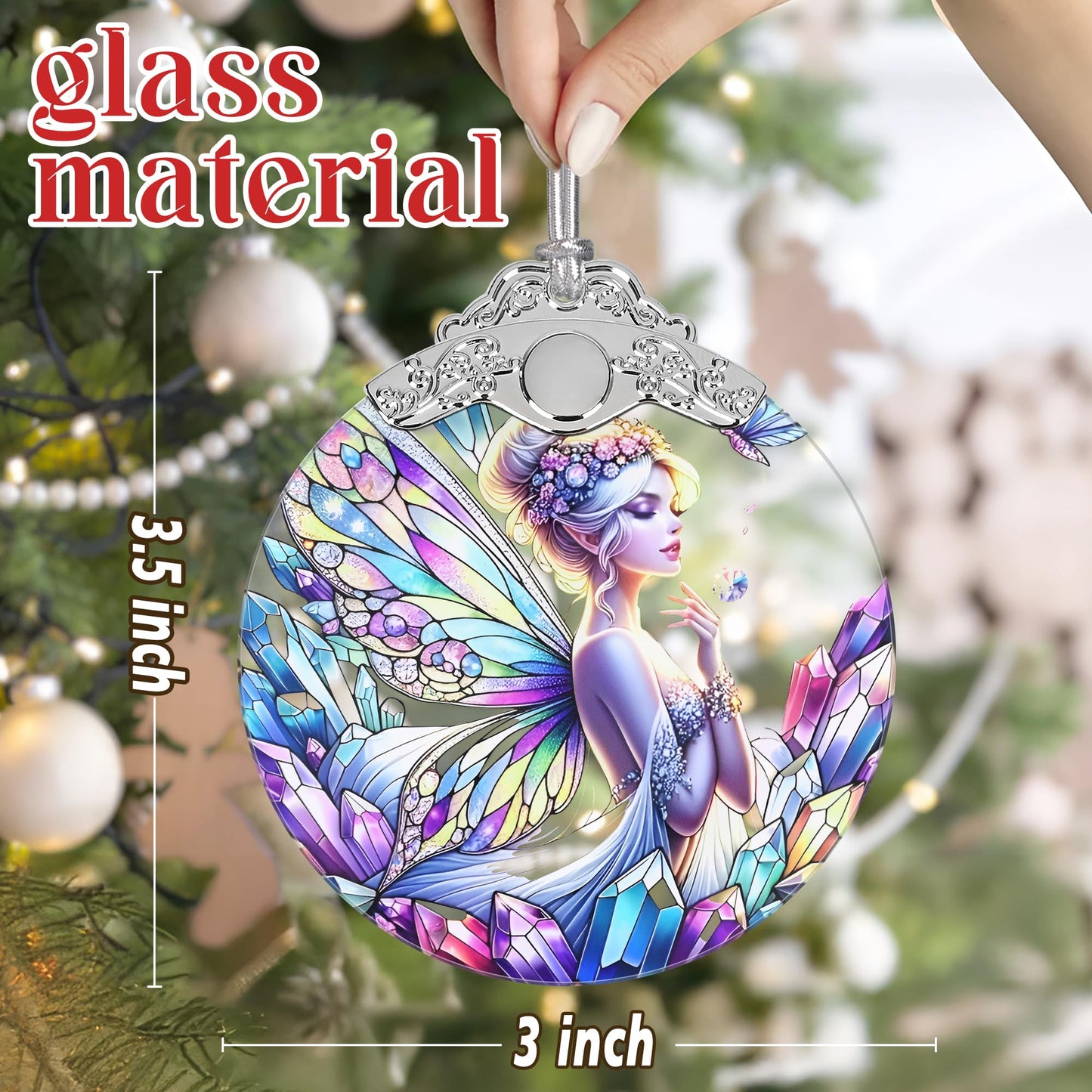 Jocidea Enchanting Fairy Christmas Ornament - Stained Glass Hanging Decor for Tree - Gift for Friends, Sisters