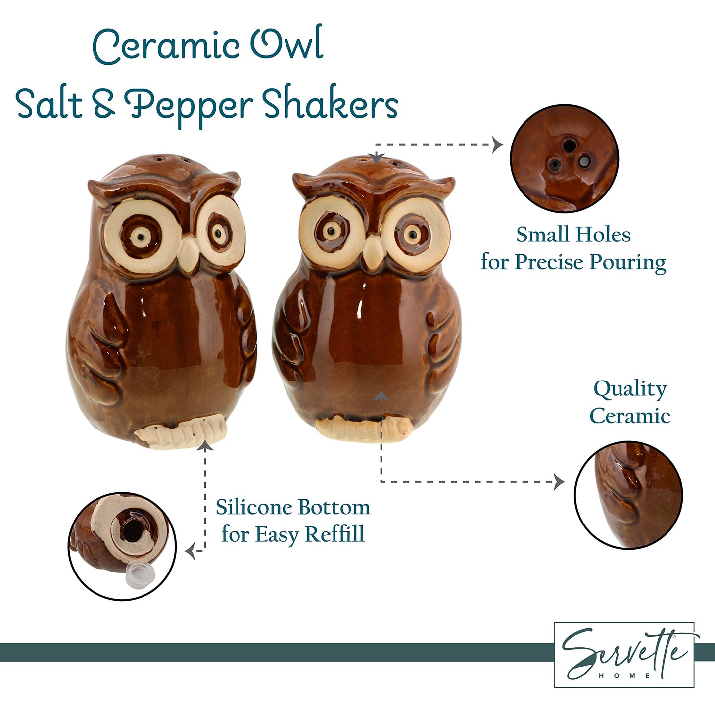 Ceramic Owl Salt and Pepper Shaker Collectors Kitchen Décor - Brown