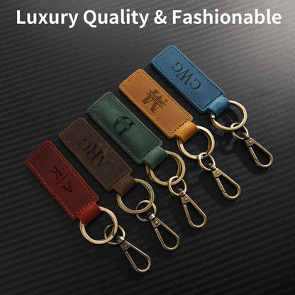 Onedor Custom Keychain, Personalized keychains, Genuine Leather Key Chain Holder Engrave Name Text, Customized Gifts for Men Boyfriend Lovers