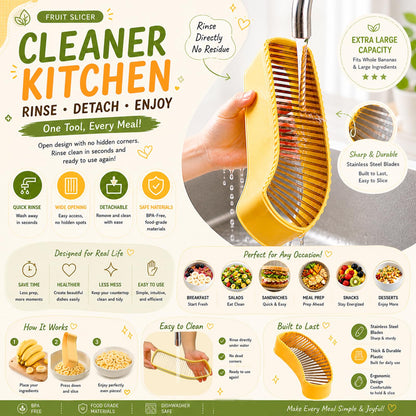 JAYVAR Extra Large Banana Slicer, Spam Slicer, Egg Cutter for Hard Boiled Eggs, Cheese Butter Cutter for Hot Dog Slicing, Multipurpose Strawberry Slicing Kitchen Gadgets for Fruits and Vegetables
