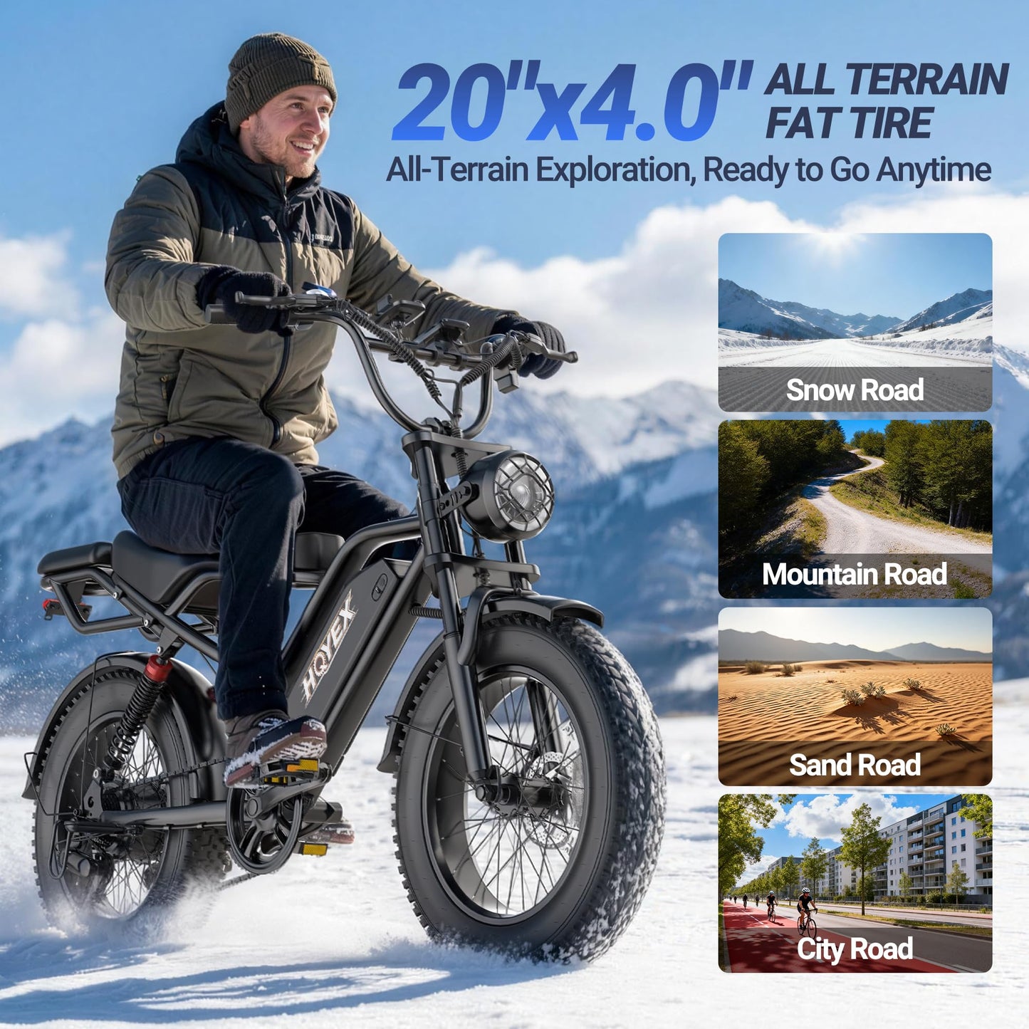 HQYEX Electric Bike for Adults, 1500W Brushless Motor Ebike, 20" Fat Tire Electric Bicycles, 48V 20Ah Battery, 31MPH Top Speed with Dual Suspension E Bikes (Black2)