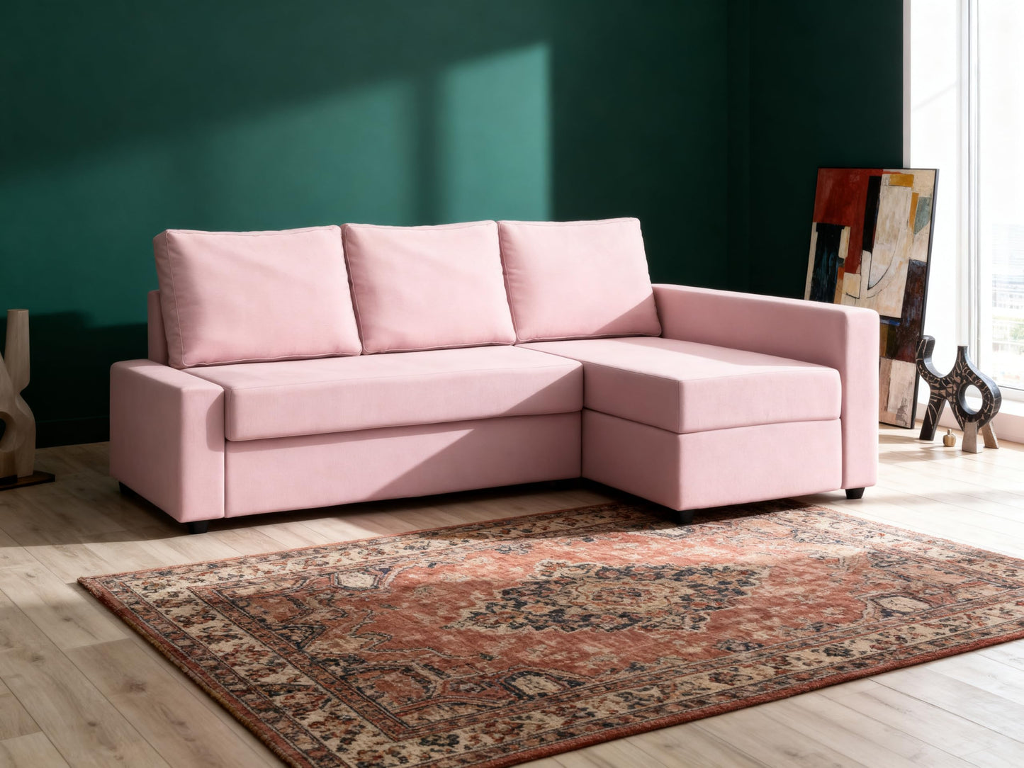 MASTERS OF COVERS Snug Fit Friheten Slipcover for The IKEA Friheten with Chaise Corner Cover, Sofa Bed Cover, Sectional Slipcover Replacement (Pink)（Cover Only！Not Sofa！）