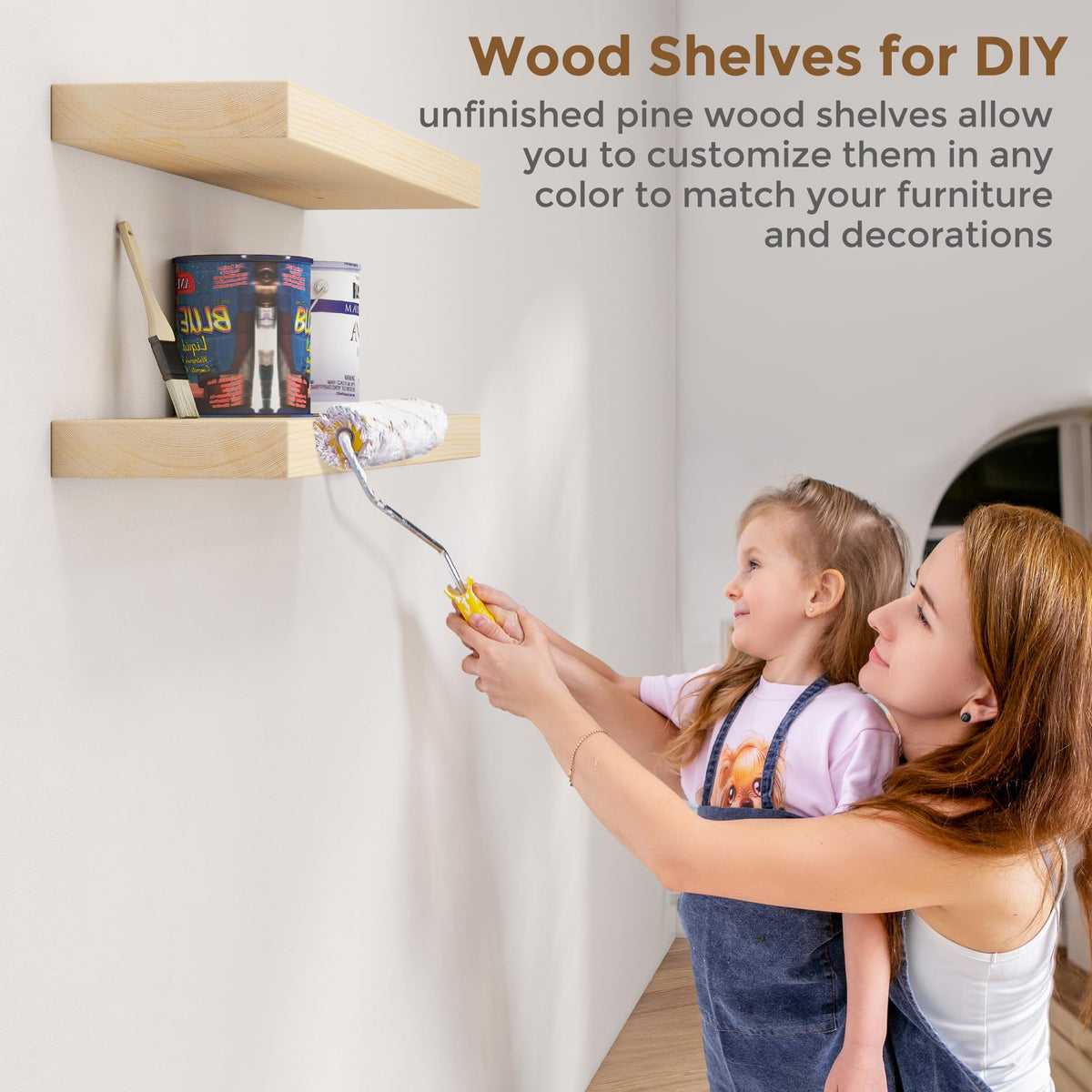Marsmiles Natural Floating Shelves for Wall - 24 Inch Unfinished Wooden Floating Shelves Set of 2-24 Inch Wide x 7.7 Inch Deep x 1.6 Inch Thick Natural Wood Shelves for Room Wall