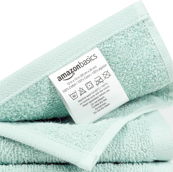 Amazon Basics face Towels for bathroom, 100% Cotton Extra Absorbent washcloth