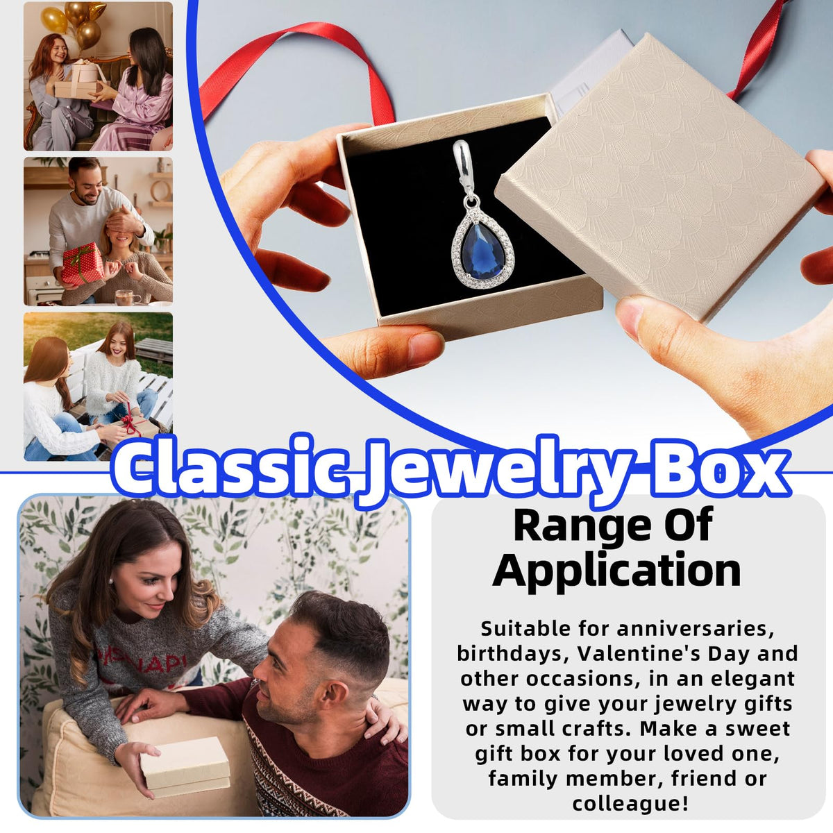 Glarks 12Pcs 3.5x3.5x1 Inch Beige Cardboard Paper Jewelry Gift Boxes with Scissors and Ribbon Set, Bracelets Bangle Necklace Earring Gift Case for Birthday Wedding Jewelry Storage Packaging Display