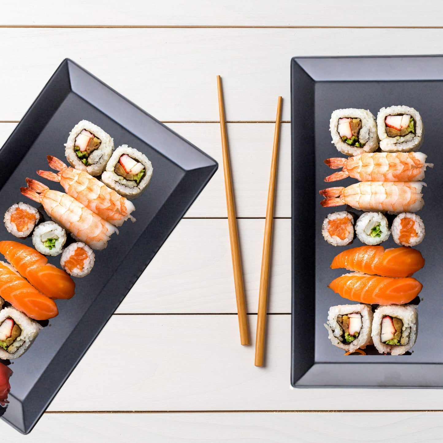 Needzo Melamine Black Rectangle Sushi Plate, Asian Appetizer Dish, Japanese Cuisine Dinnerware, 11 1/4 X 6 1/2 Inches, Set of 2
