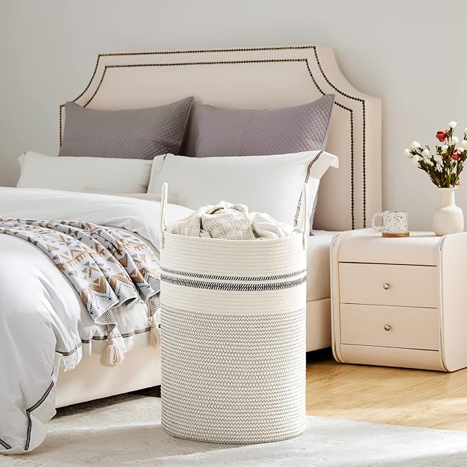 VIPOSCO Large Laundry Hamper, Tall Woven Rope Storage Basket