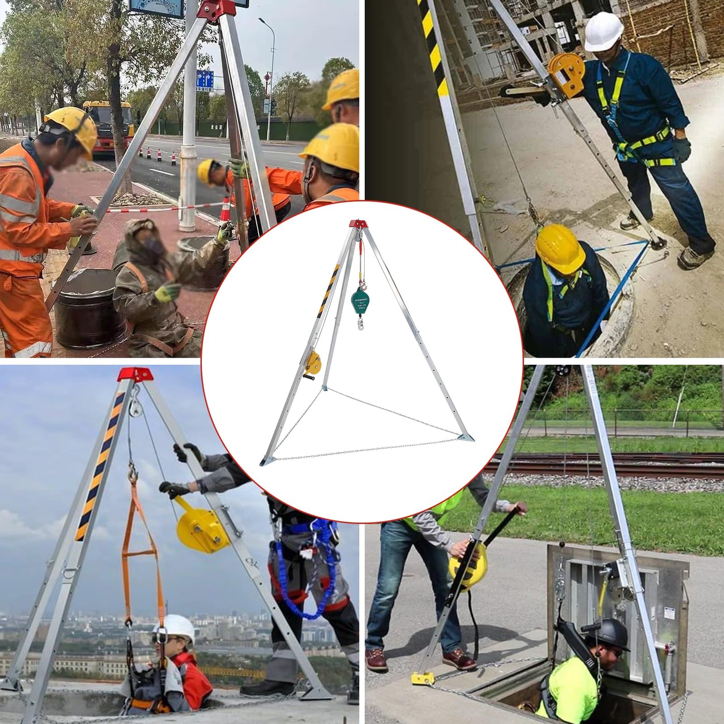 Confined Space Tripod Kit with 1200 lbs Winch, Adjustable Legs & Safety Self-Locking Device, 49.2 ft Cable, Transit Level Kit with Tripod, Deer Tripod Hoist for Sewer, Well & Rescue Use