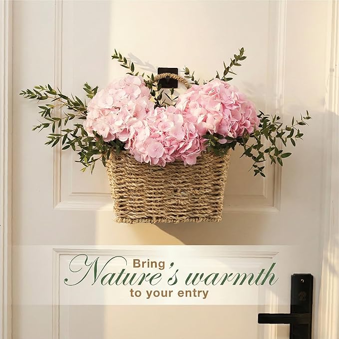 Set of 2 Wicker Hanging Basket for Organizing, Front Door, Flowers