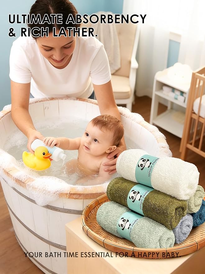 HIPHOP PANDA Baby Washcloths, Rayon Made from Bamboo