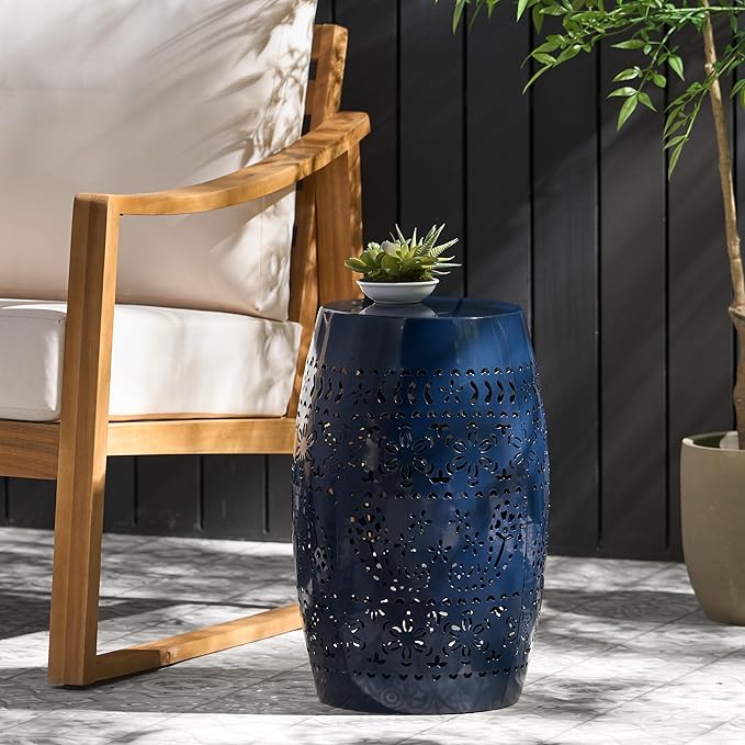Christopher Knight Home Ruby Outdoor 12" Iron Side Table, Dark Blue