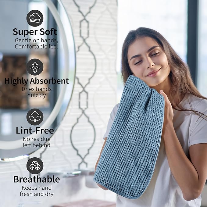 Microfiber Waffle Hand Towels, 4 Pieces, Fast Drying, Lint Free 430 GSM