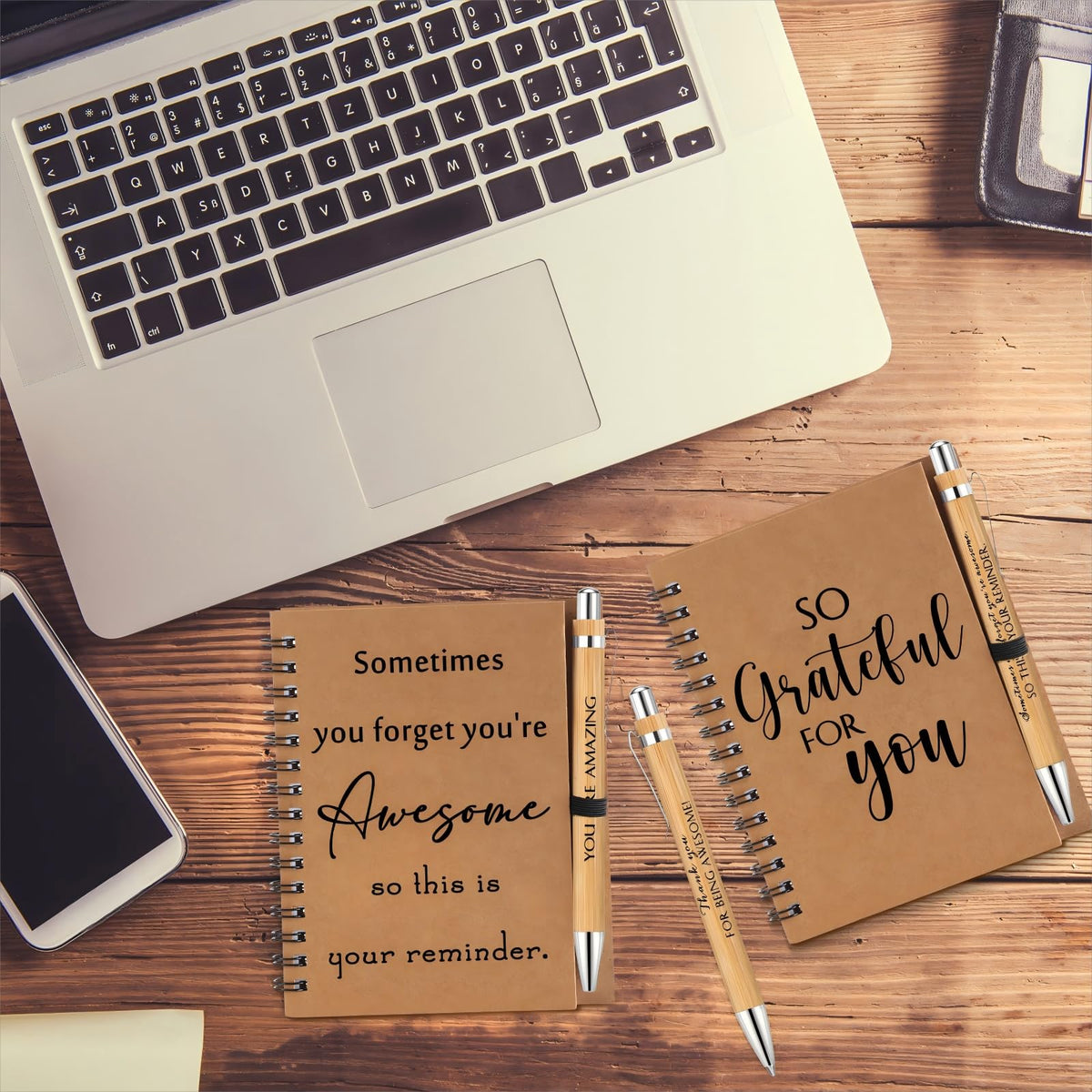 Honoson Spiral Notebooks Sets Teacher Appreciation Gifts Bulk Inspirational Journals with Retractable Bamboo Pens Encouragement Notepad Thank You Gifts for Staff Employee Coworker(30 Sets)